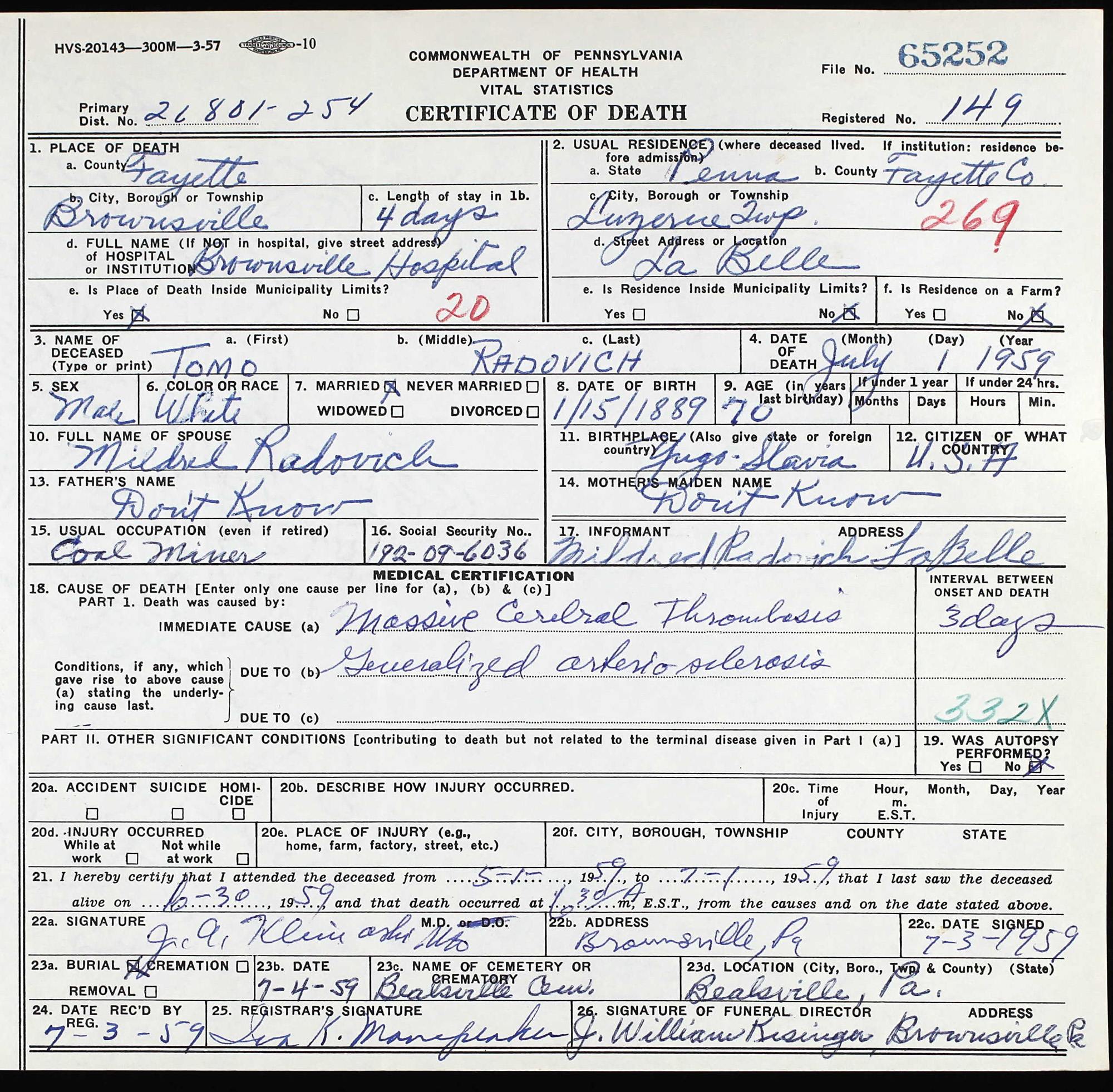 death certificate